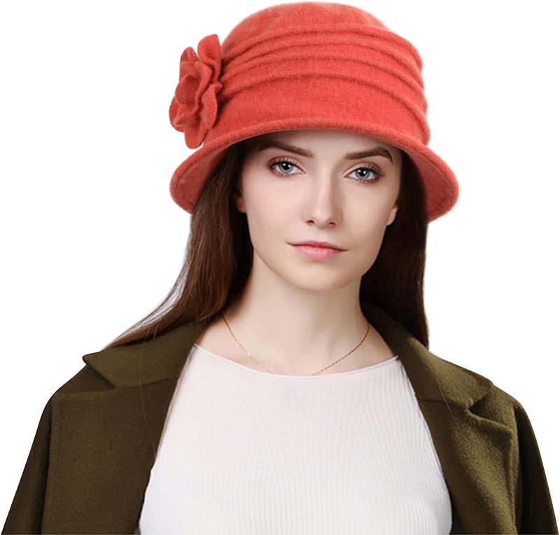 Sumolux Women Beret Hat French Vintage Floral Wool Dress Cloche Classic Winter Hat 1920s - Image 2